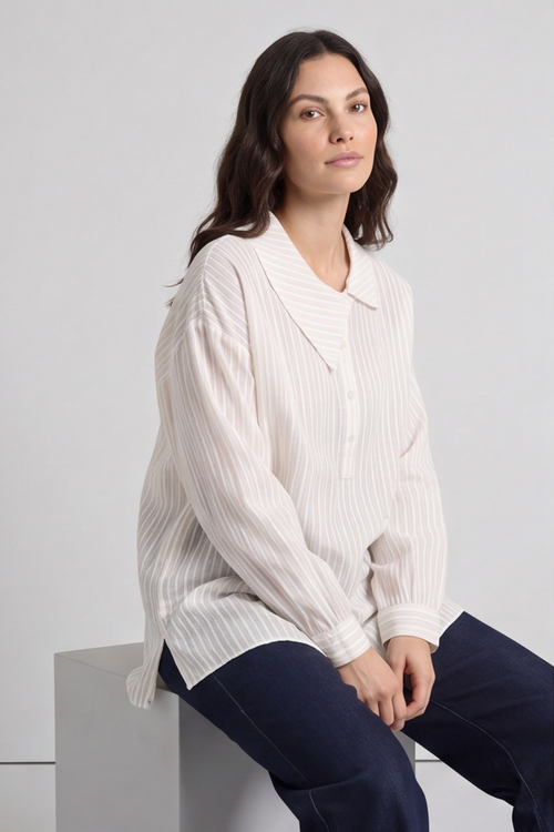 Amaya Stripe Collared Button Cotton Top Yellow - Image 3