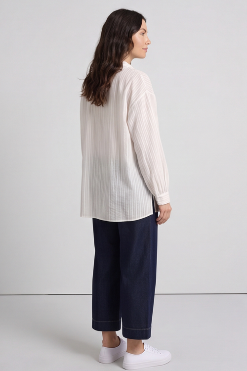 Amaya Stripe Collared Button Cotton Top Yellow - Image 5