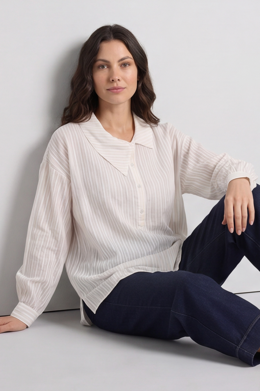 Amaya Stripe Collared Button Cotton Top Yellow