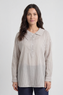 Amaya Stripe Collared Button Cotton Top Khaki