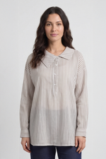 Amaya Stripe Collared Button Cotton Top Khaki Khaki - Amaya Stripe Collared Button Cotton Top Khaki