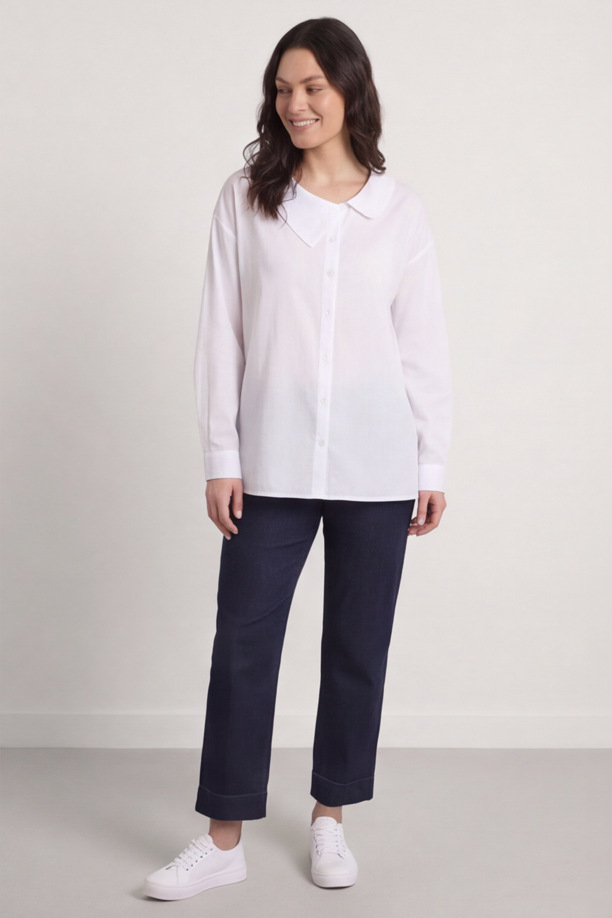 Amaya Collared Button Cotton Top White