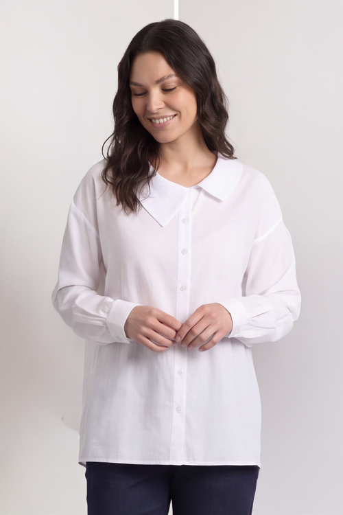 Amaya Collared Button Cotton Top White - Image 4