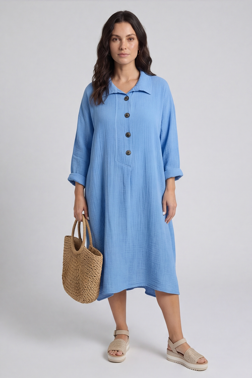 Amina Crinkle Cotton Dress Powder Blue - Image 2