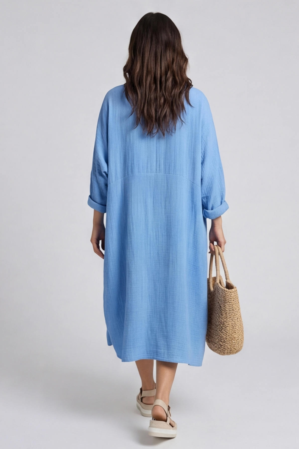 Amina Crinkle Cotton Dress Powder Blue