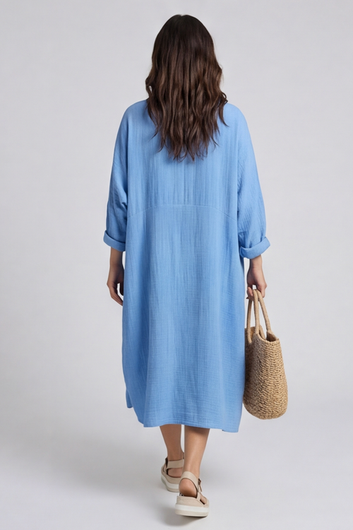 Amina Crinkle Cotton Dress Powder Blue - Image 4