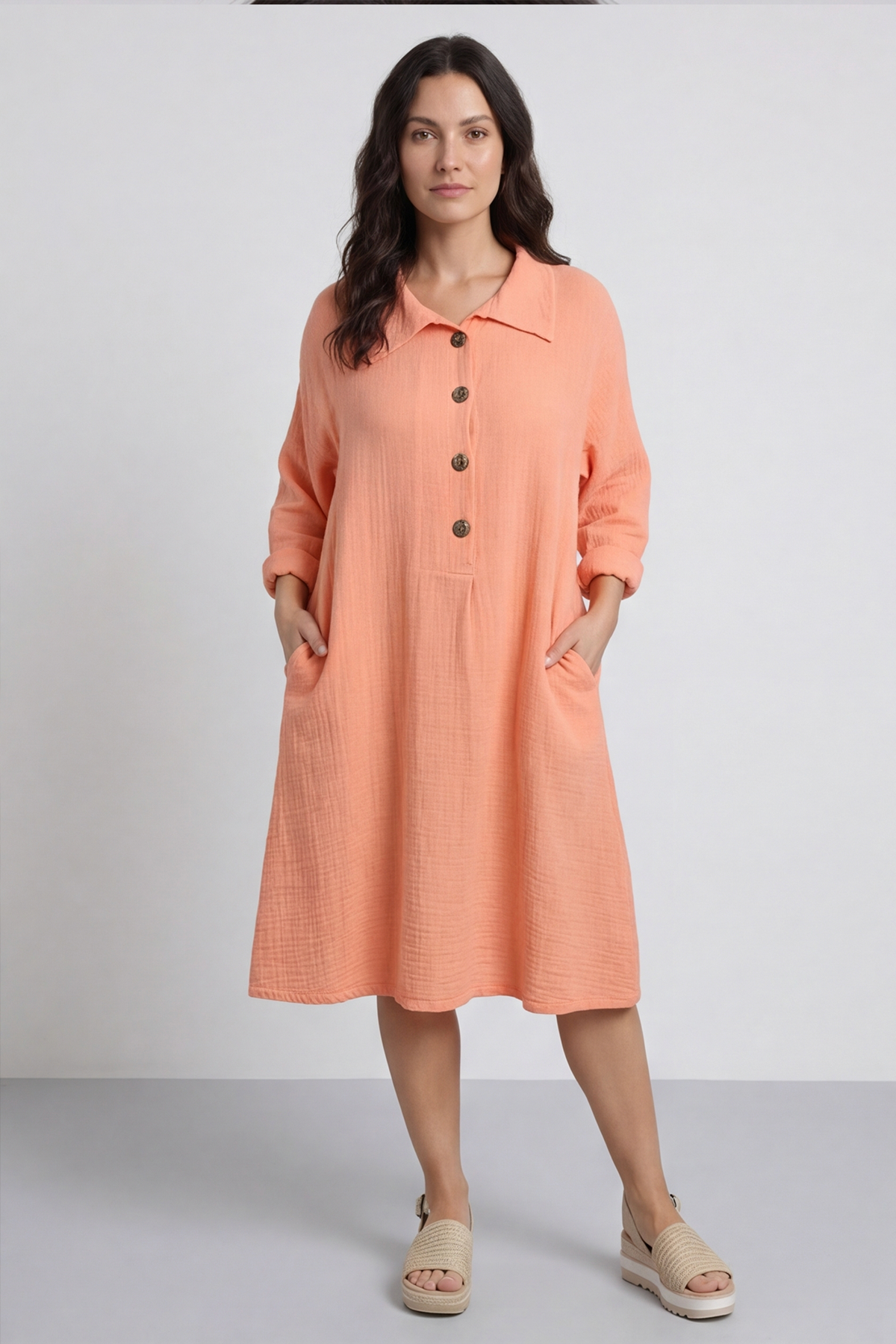 Amina Crinkle Cotton Dress Orange