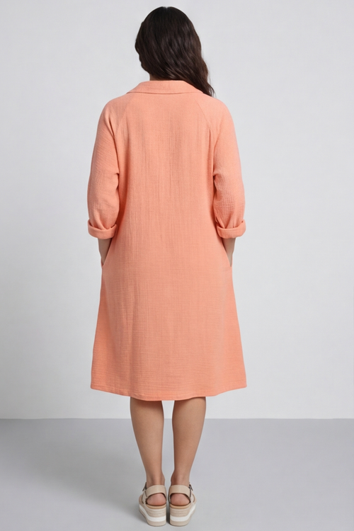 Amina Crinkle Cotton Dress Orange - Image 3