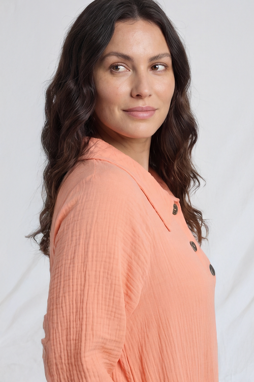 Amina Crinkle Cotton Dress Orange - Image 4