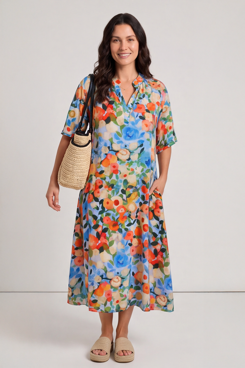Andretta Print Dress Light Blue