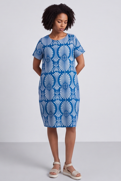 Annalise Print Cotton Dress Blue - Image 5