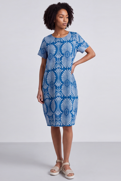 Annalise Print Cotton Dress Blue - Image 3