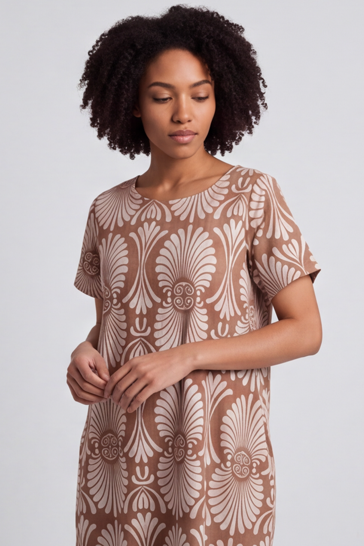 Annalise Print Cotton Mocha Dress