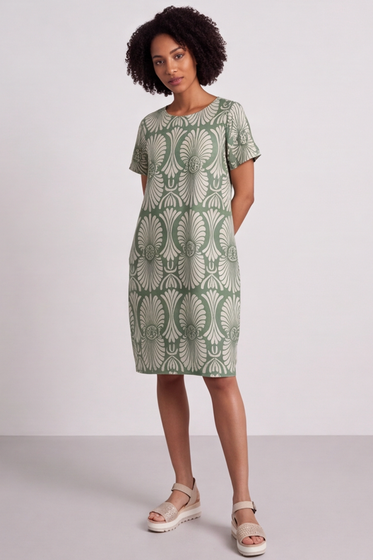 Annalise Print Cotton Green Dress