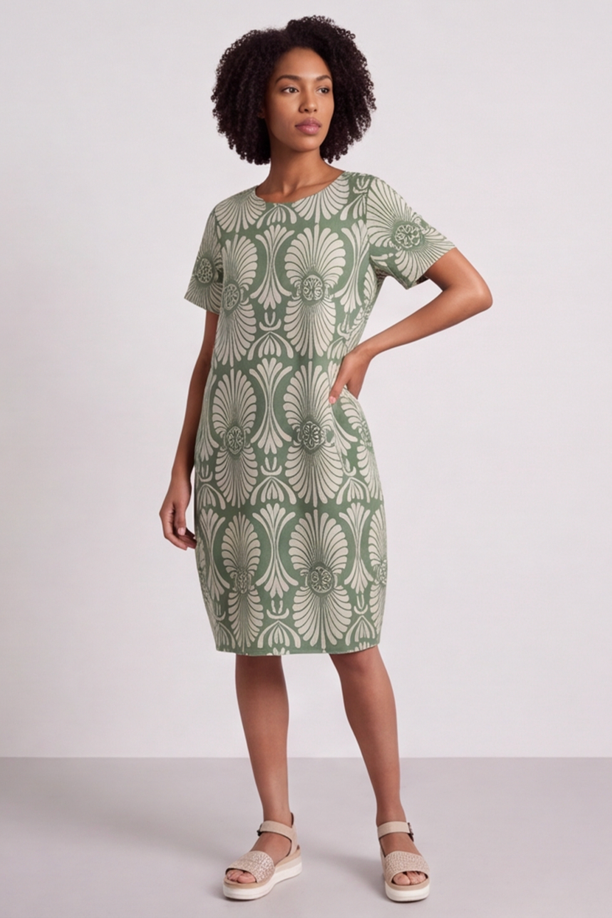 Annalise Print Cotton Green Dress