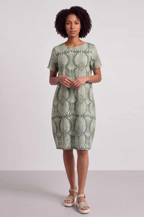 Annalise Print Cotton Green Dress - Image 1