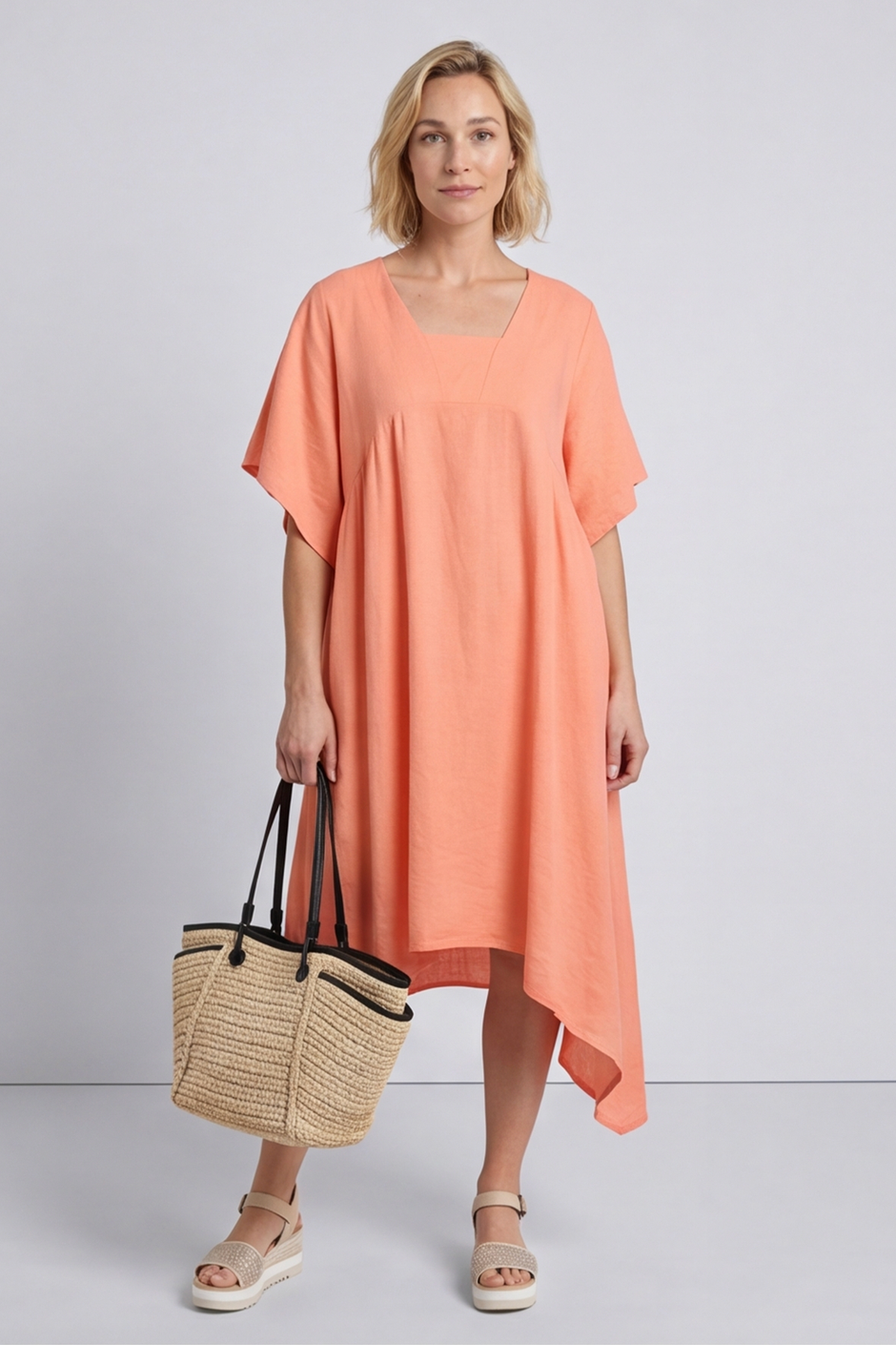 Anya Dip Side Linen Tunic Coral