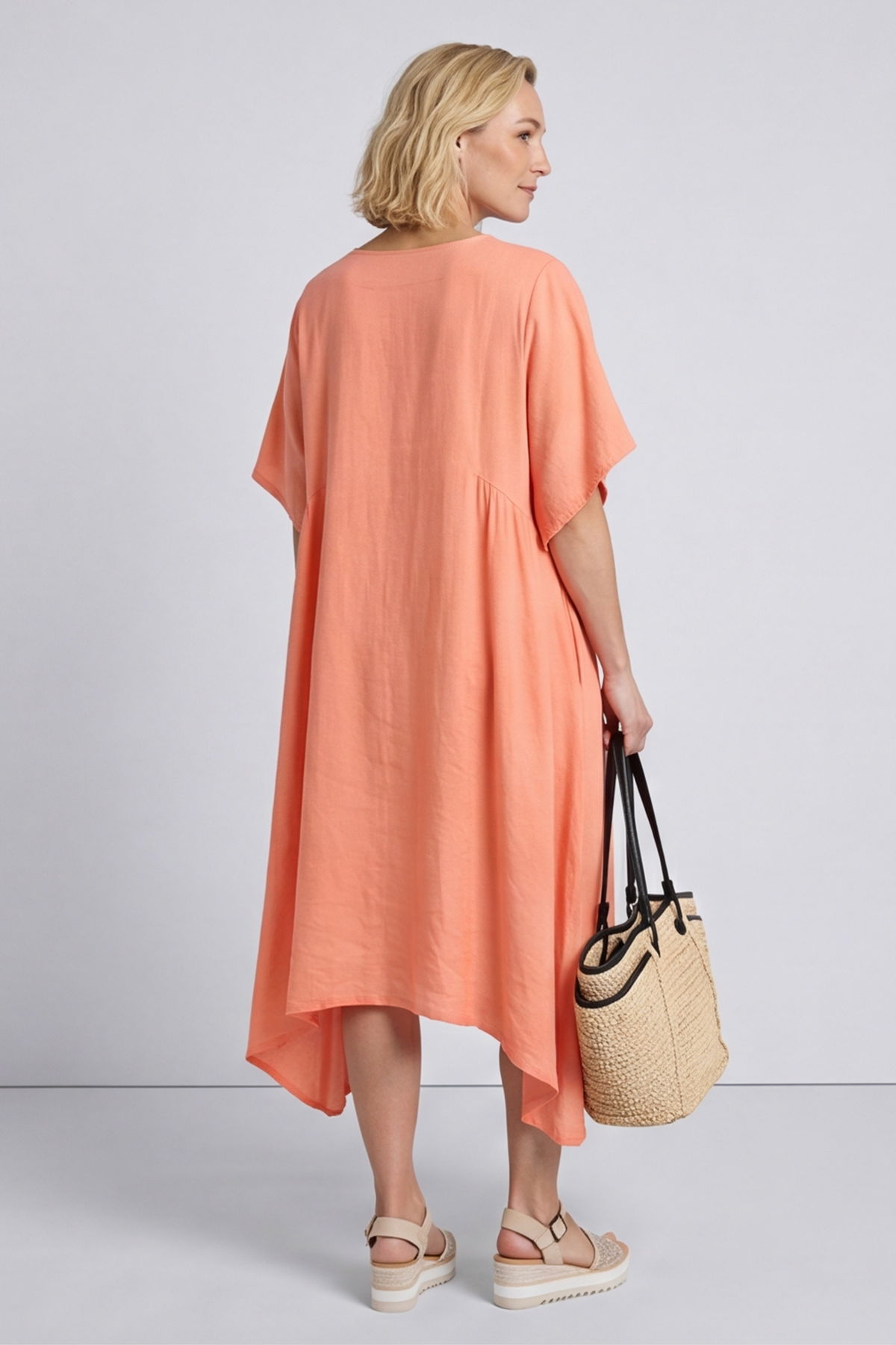 Anya Dip Side Linen Tunic Coral
