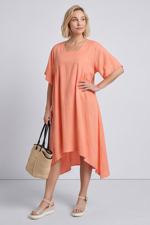 Anya Dip Side Linen Tunic Coral - Image 4