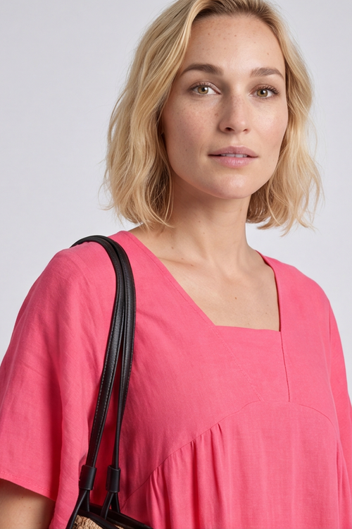 Anya Dip Side Linen Tunic Fuchsia - Image 2