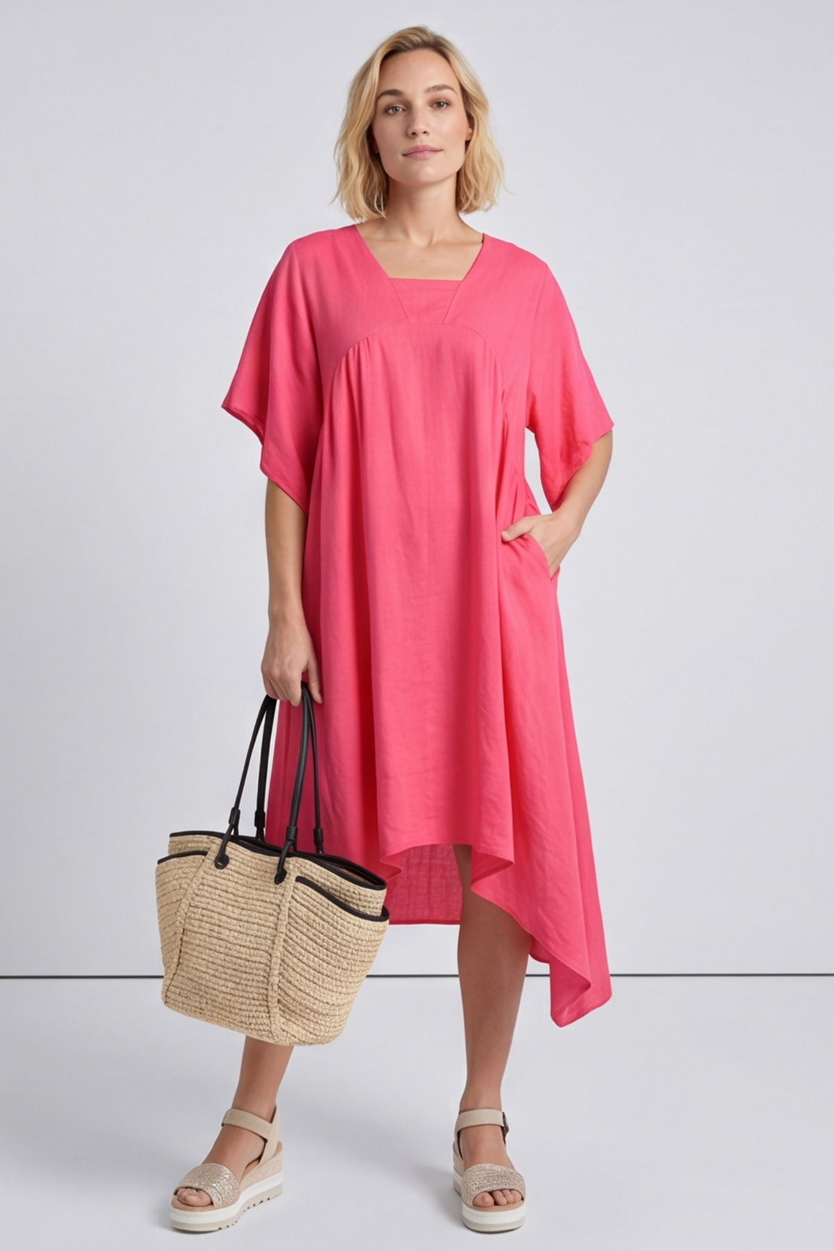 Anya Dip Side Linen Tunic Fuchsia