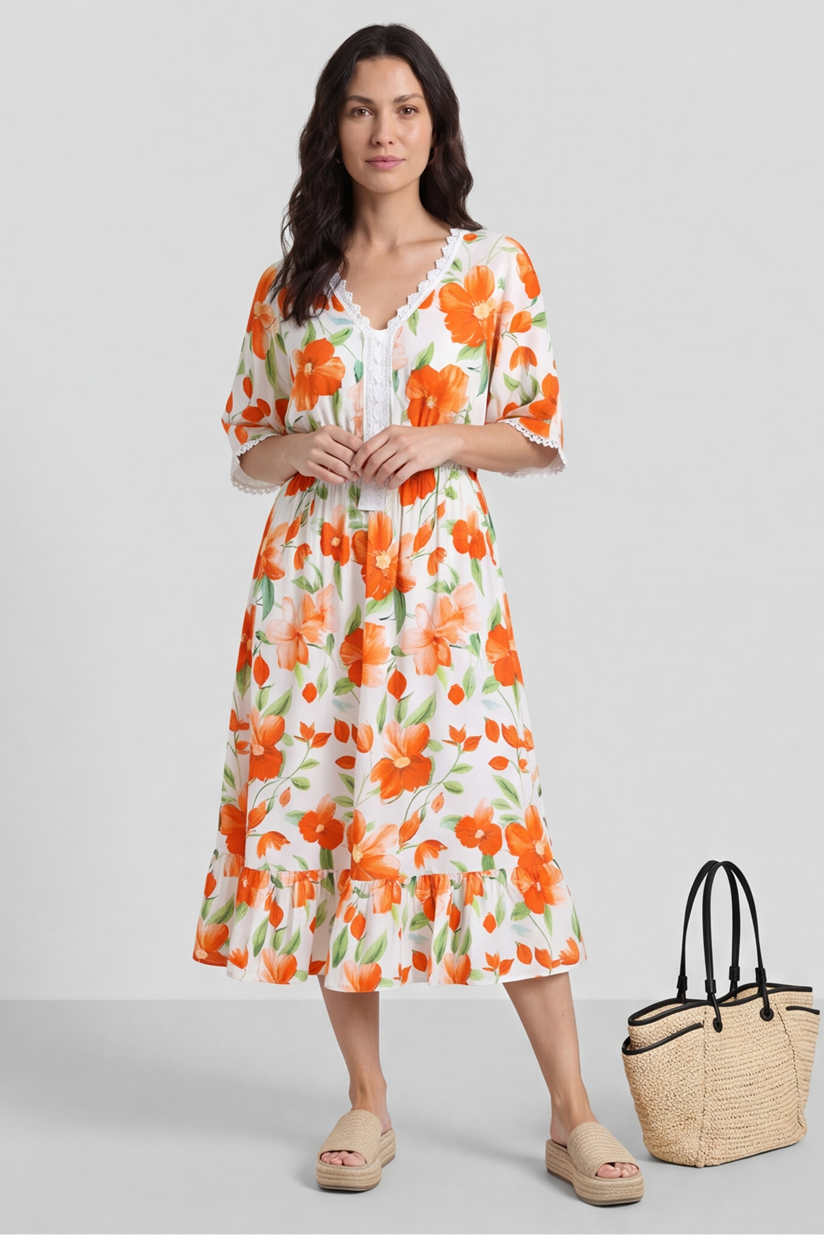Amyla Floral Print Dress Orange