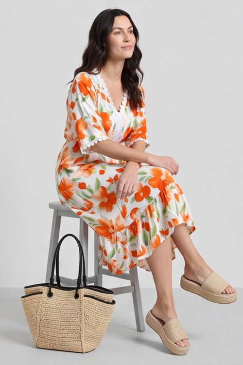 Amyla Floral Print Dress Orange - Image 4