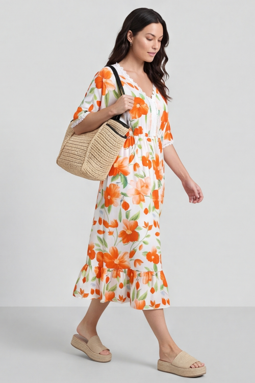 Amyla Floral Print Dress Orange - Image 5