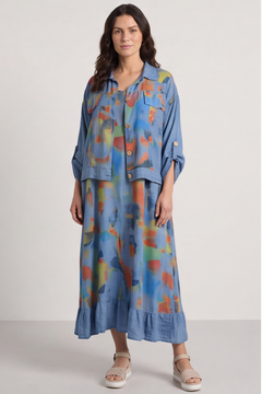 Ariella Linen Dress and Jacket Set Blue