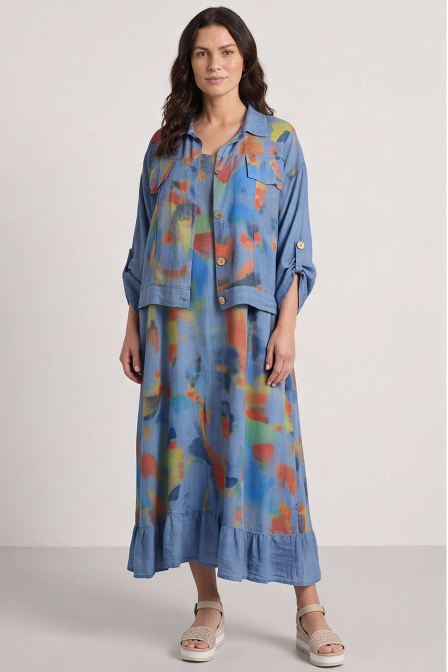 Ariella Linen Dress and Jacket Set Blue