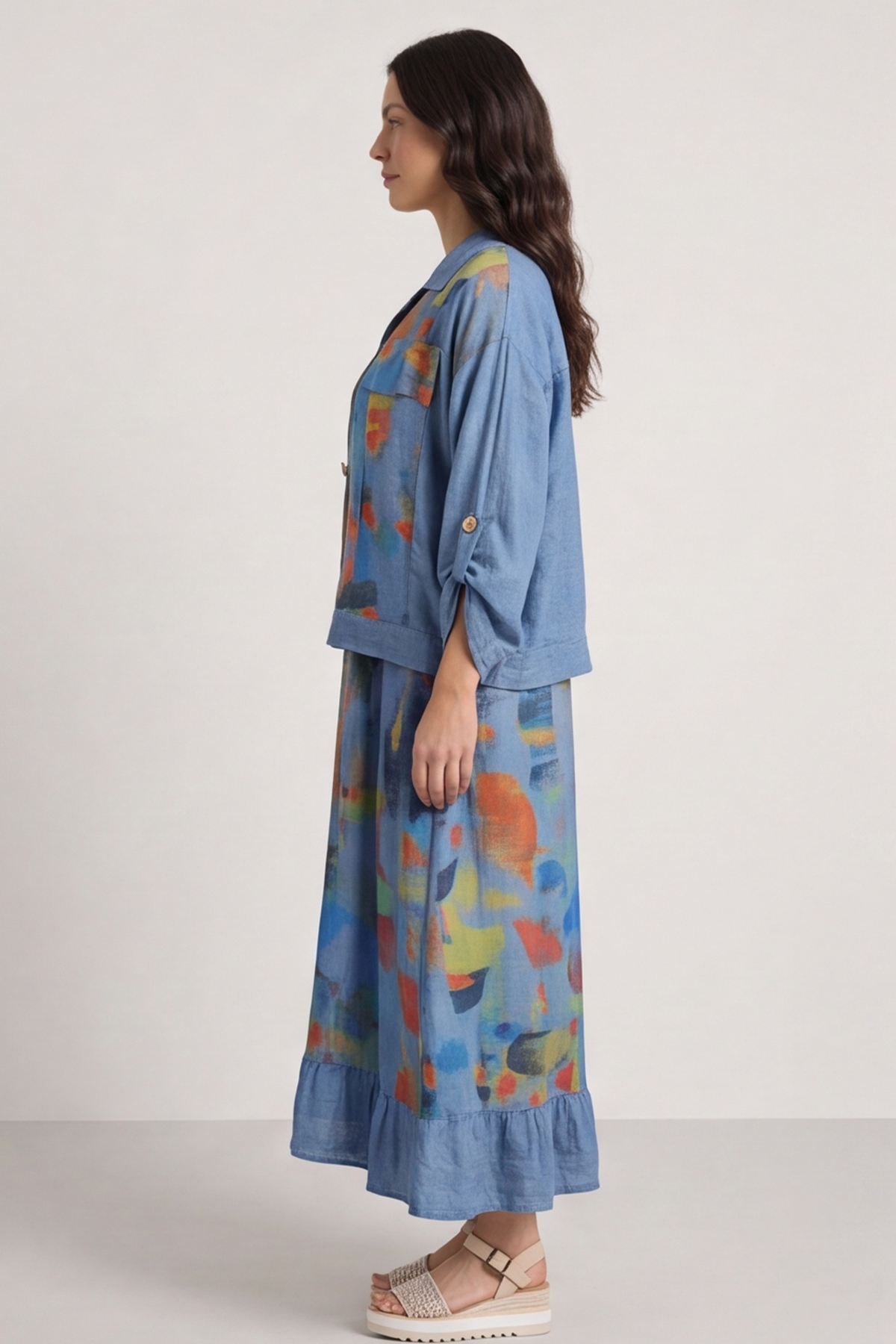 Ariella Linen Dress and Jacket Set Blue