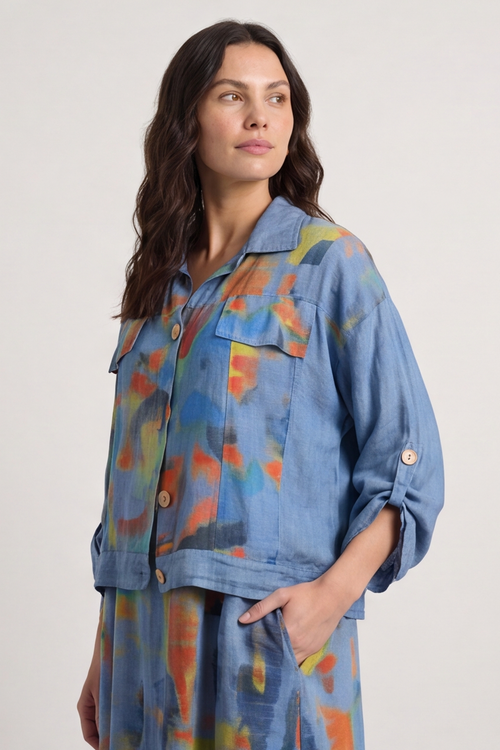 Ariella Linen Dress and Jacket Set Blue - Image 7