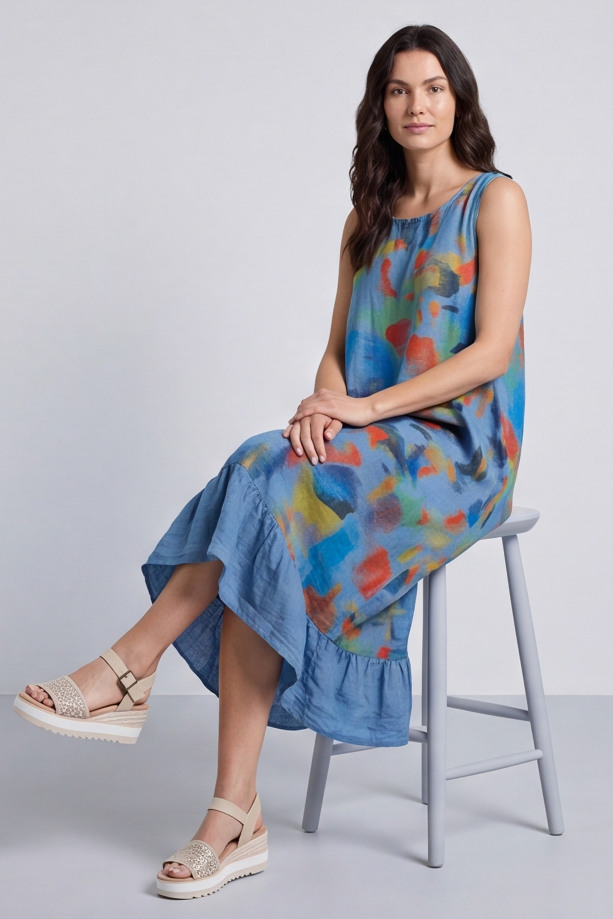Ariella Linen Dress and Jacket Set Blue