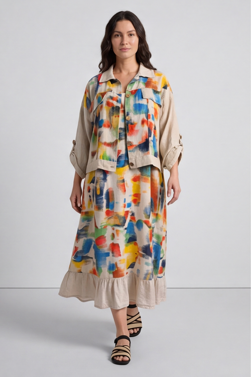 Ariella Linen Dress and Jacket Set Stone - Image 9