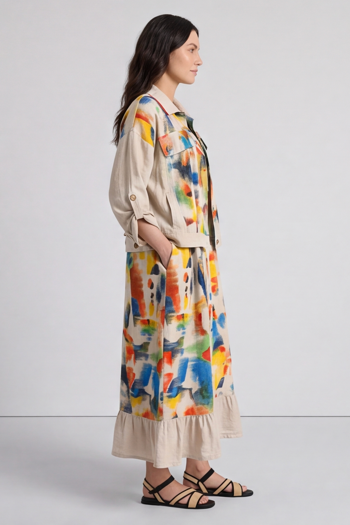 Ariella Linen Dress and Jacket Set Stone