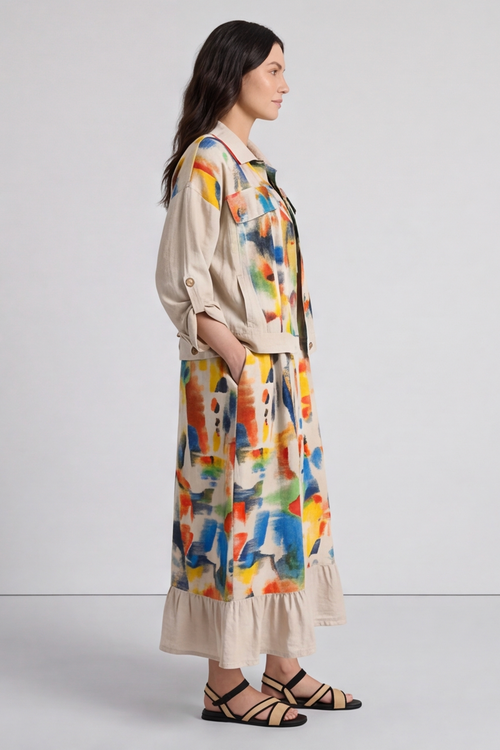 Ariella Linen Dress and Jacket Set Stone - Image 10