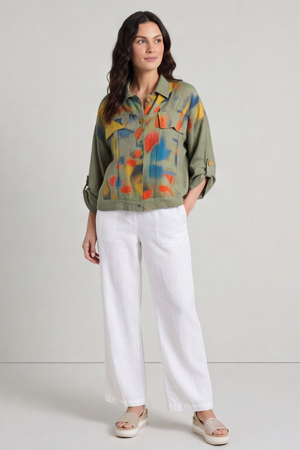 Ariella Linen Dress and Jacket Set Khaki