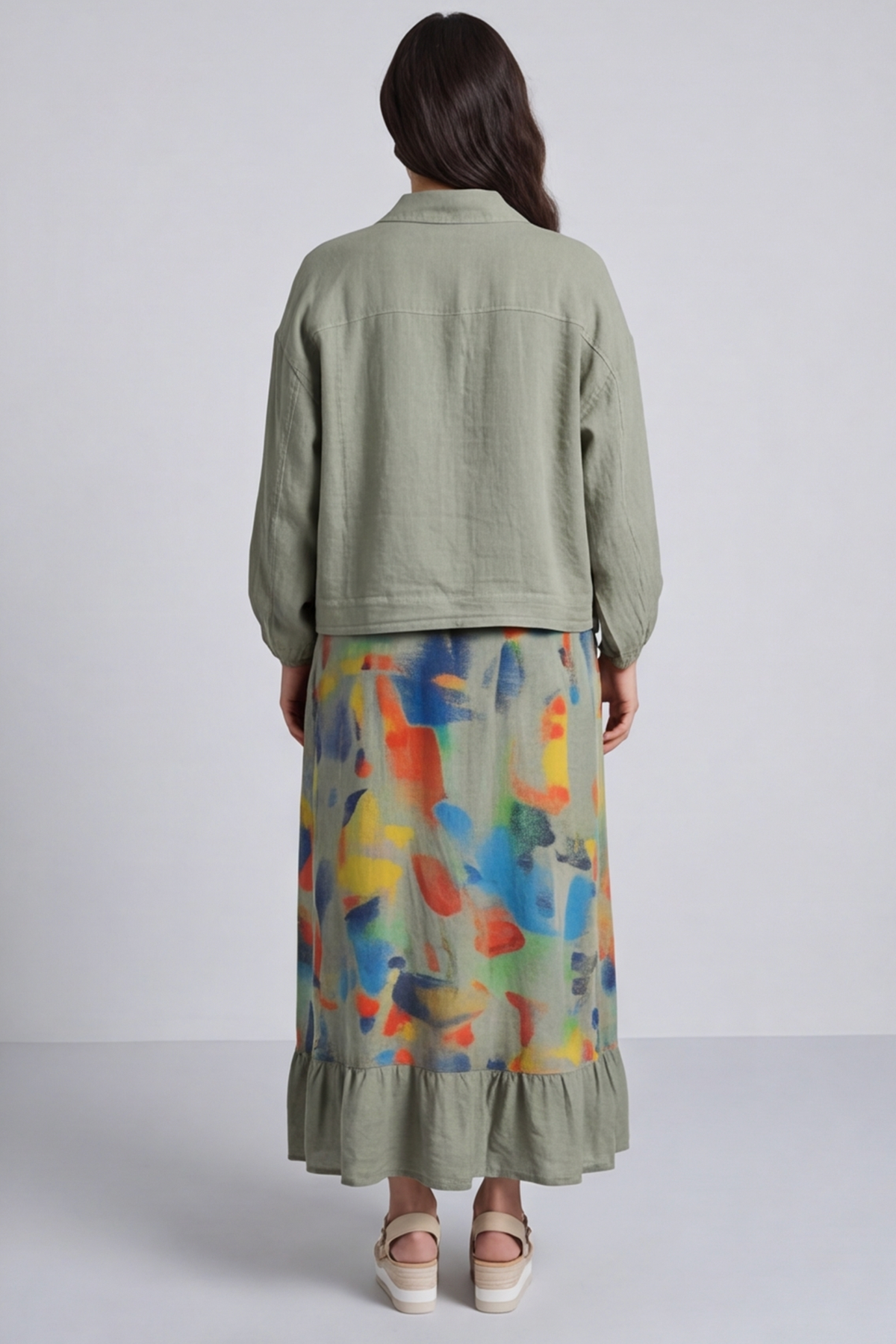 Ariella Linen Dress and Jacket Set Khaki