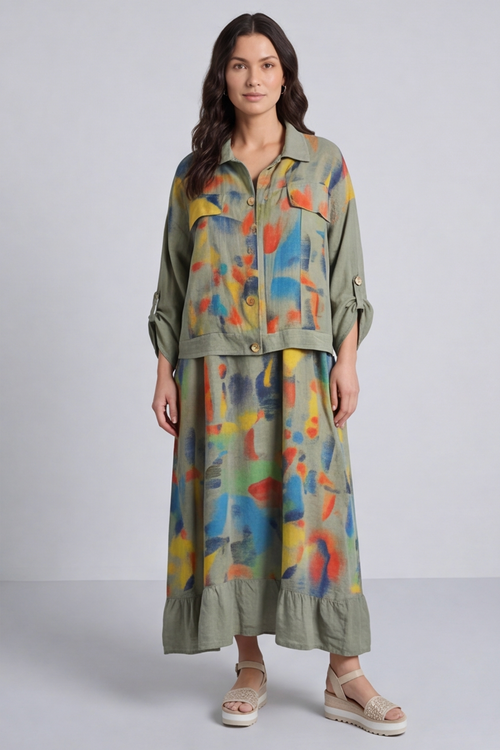 Ariella Linen Dress and Jacket Set Khaki - Image 10