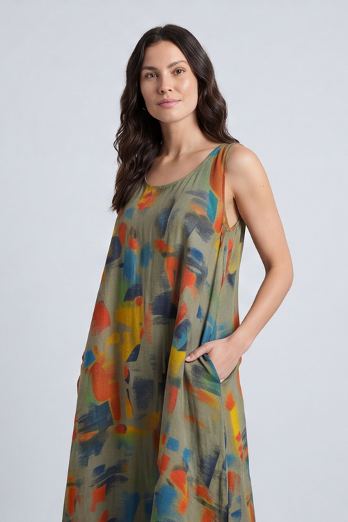 Ariella Linen Dress and Jacket Set Khaki - Image 2