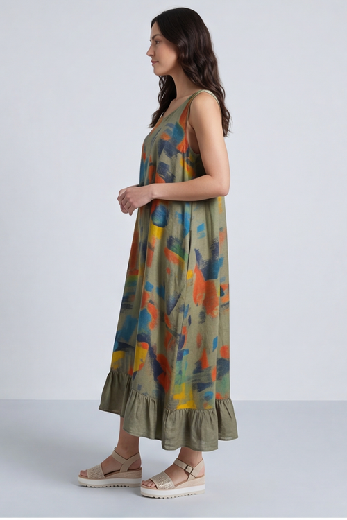 Ariella Linen Dress and Jacket Set Khaki - Image 12