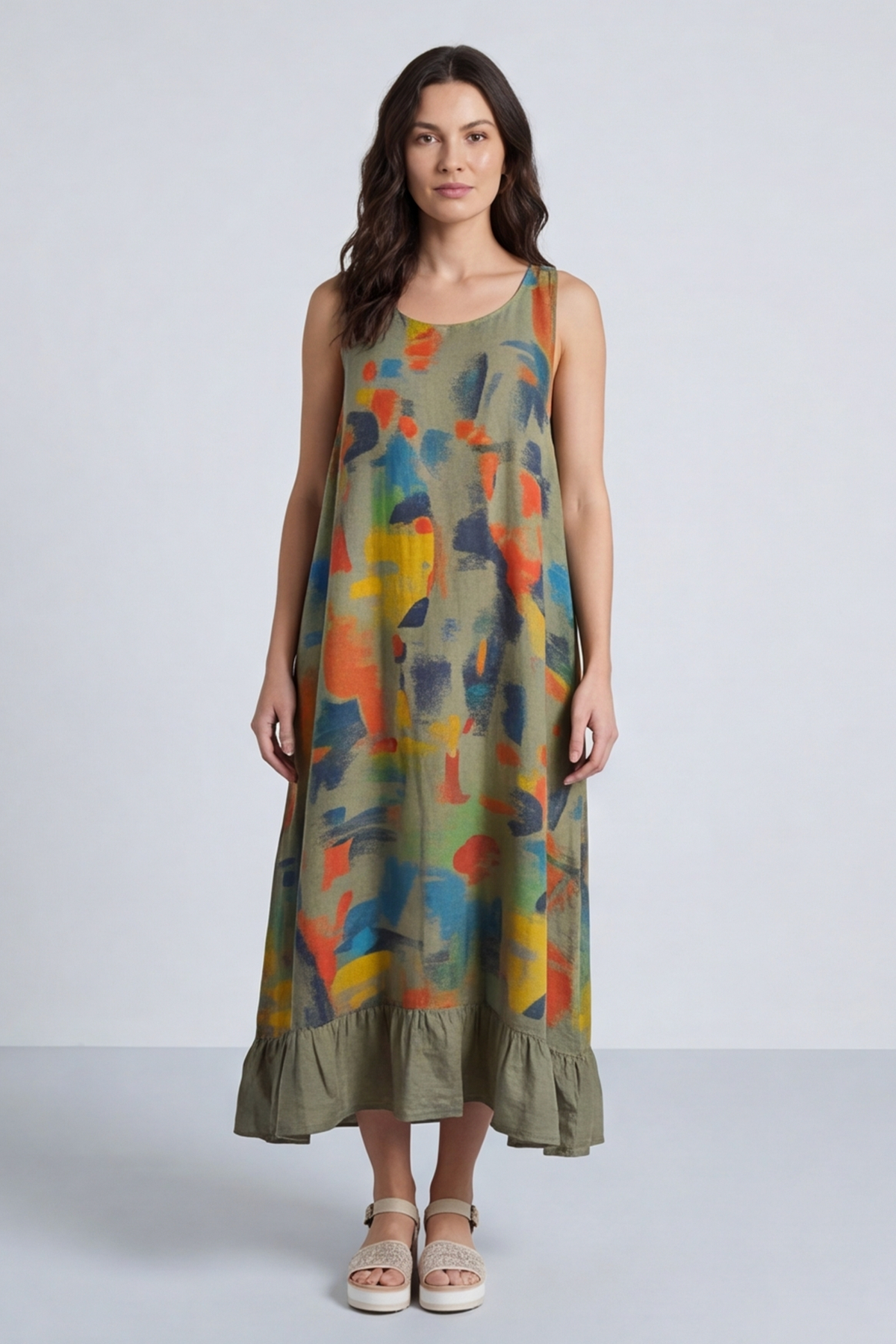 Ariella Linen Dress and Jacket Set Khaki
