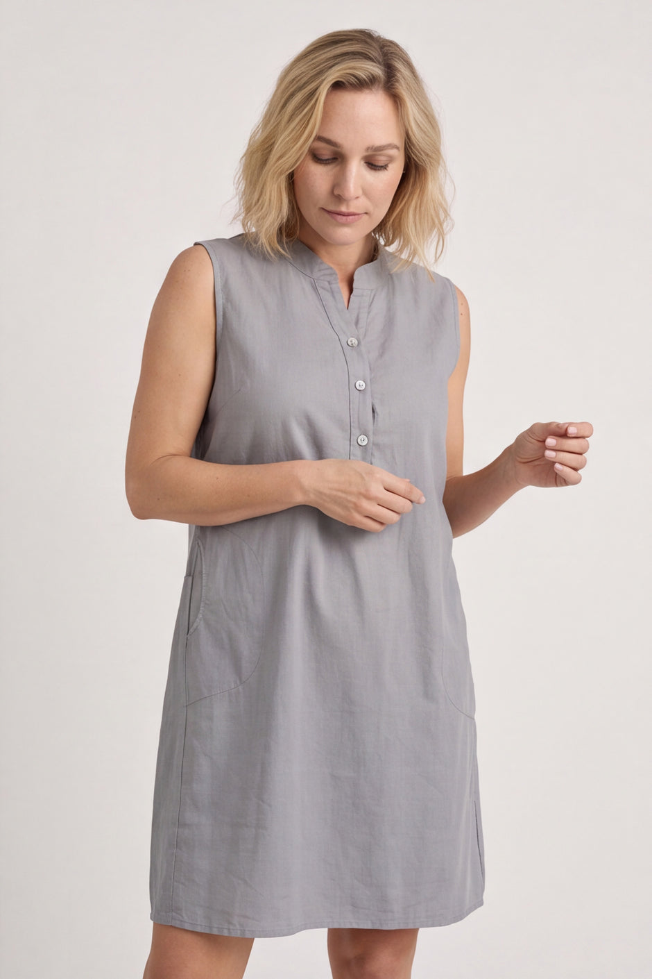 Ariyah Sleeveless Linen Tunic Mid Grey