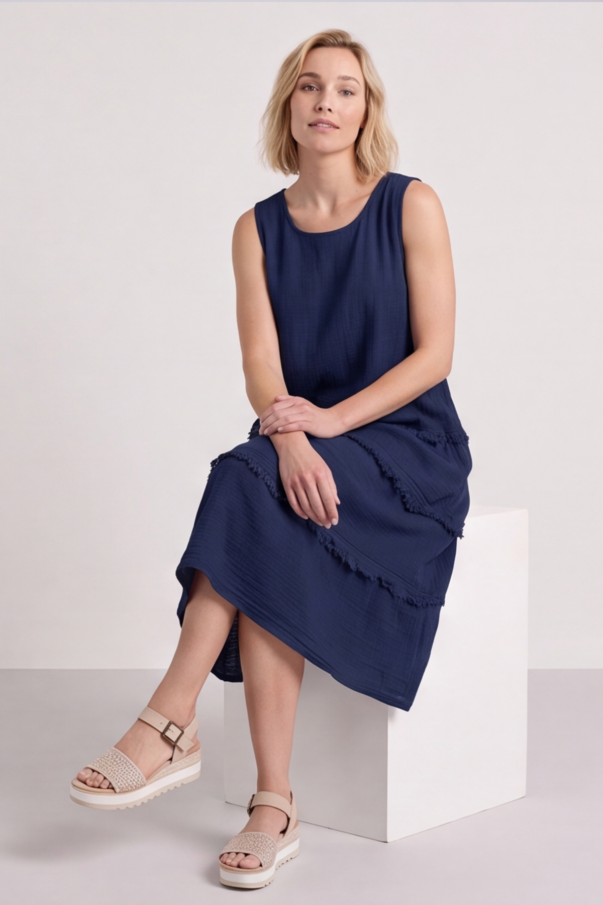 Alessia Cotton Swing Dress Navy