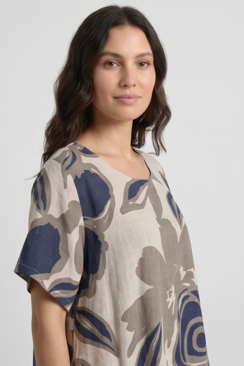 Aurora Linen Shift Dress Stone - Image 4