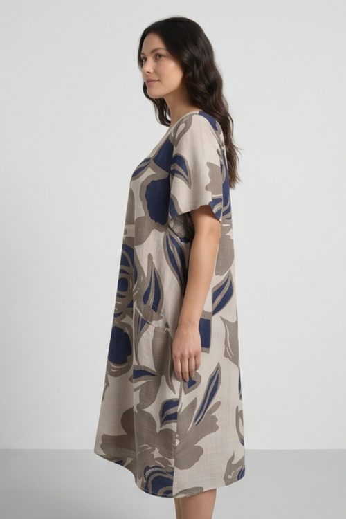 Aurora Linen Shift Dress Stone - Image 2