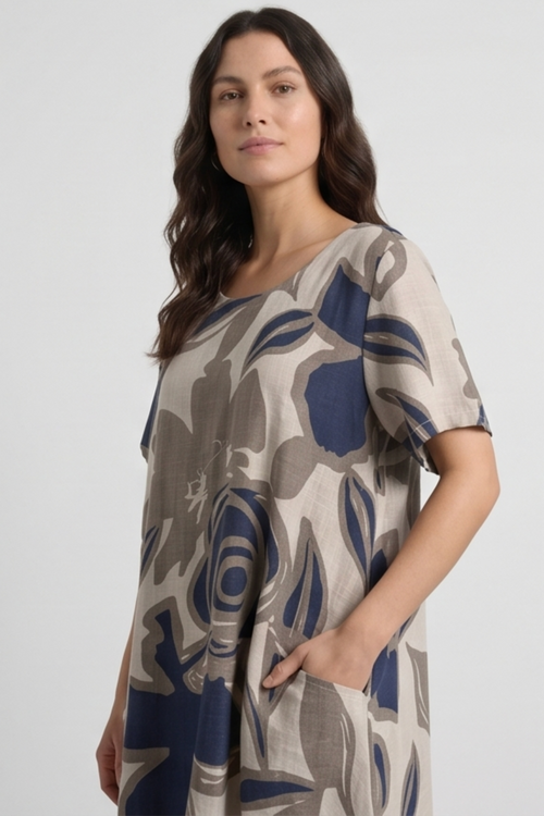 Aurora Linen Shift Dress Stone - Image 5