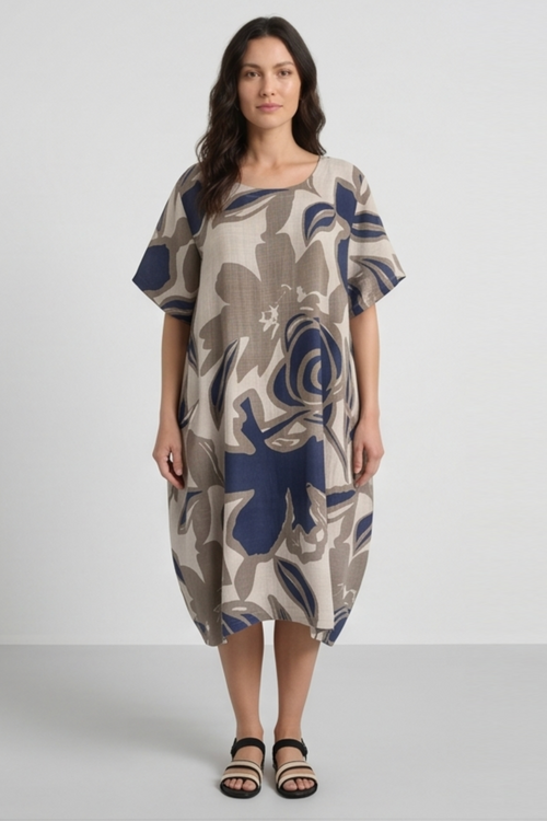 Aurora Linen Shift Dress Stone - Image 3
