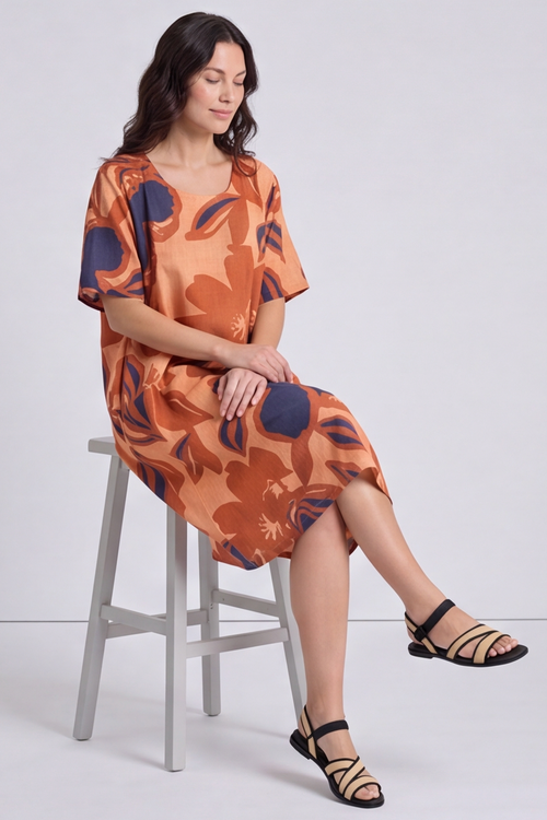 Aurora Linen Shift Dress Light Orange - Image 4