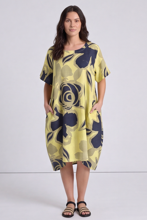 Aurora Linen Shift Dress Elfin Yellow - Image 3